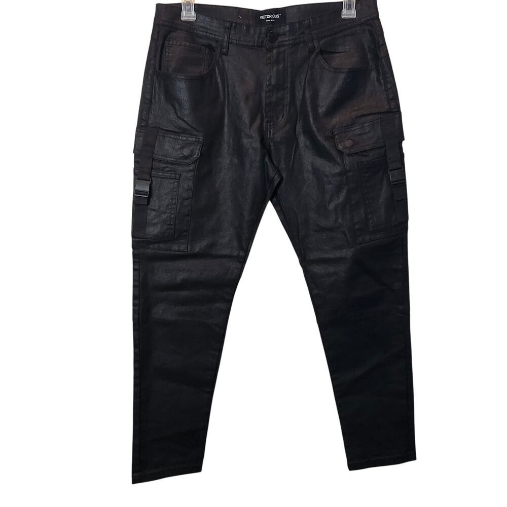 Victorious denim jeans cargo 34 x 30 black coated with buckles